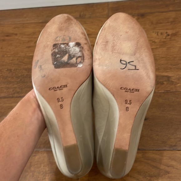 Coach Kellen Taupe Leather Peep Toe Wedge Heels - Picture 7 of 9